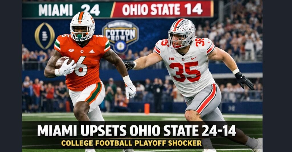 Miami Stuns Defending Champion Ohio State 24-14 in College Football Playoff Quarterfinal